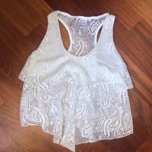 Lace, ivory, razor back, tiered tank top- 🍭small